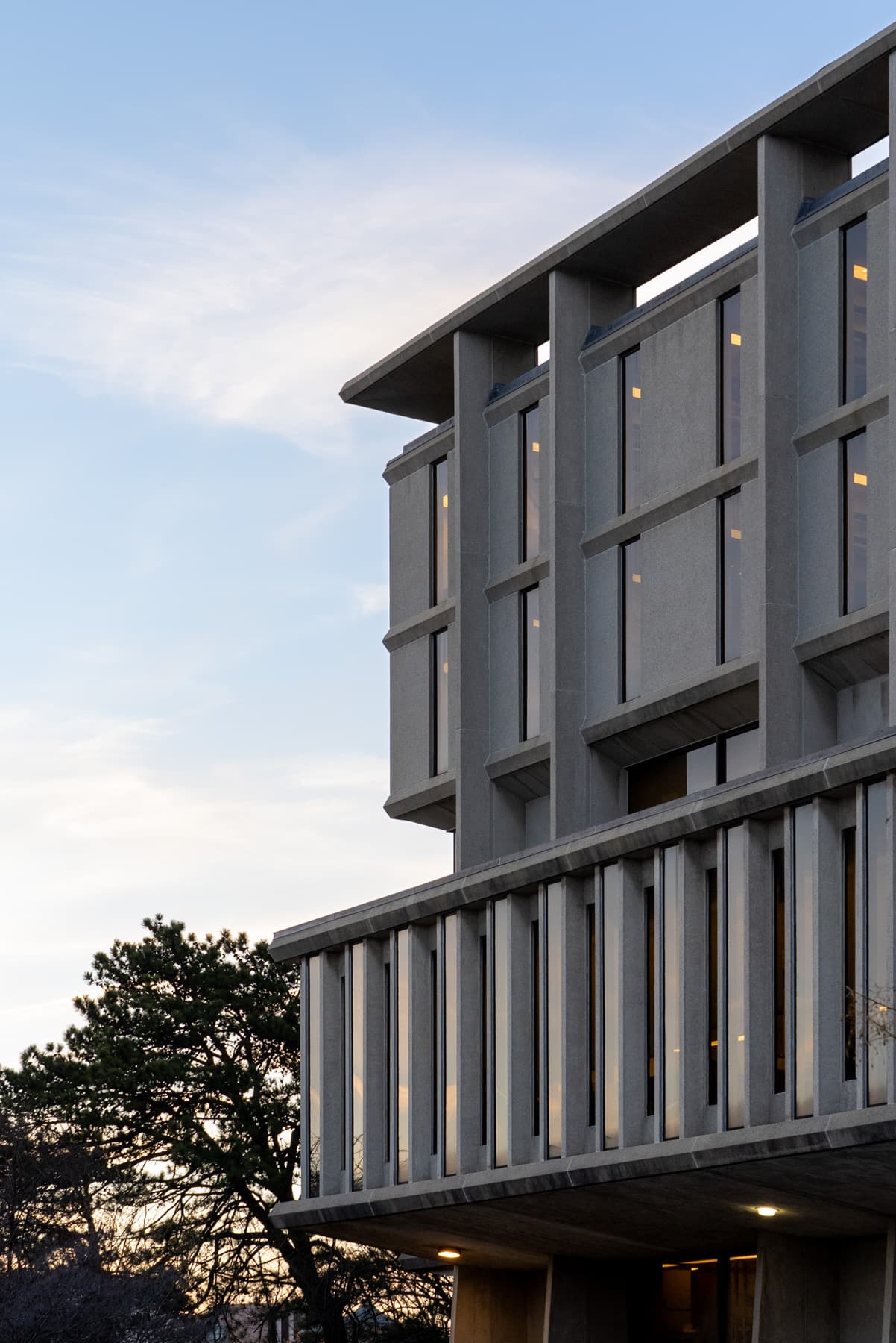 A wall of the John D. Rockefeller Jr. Library. The repeated vertical beams create a rather satisfying pattern that emphasizes the height of the library.
