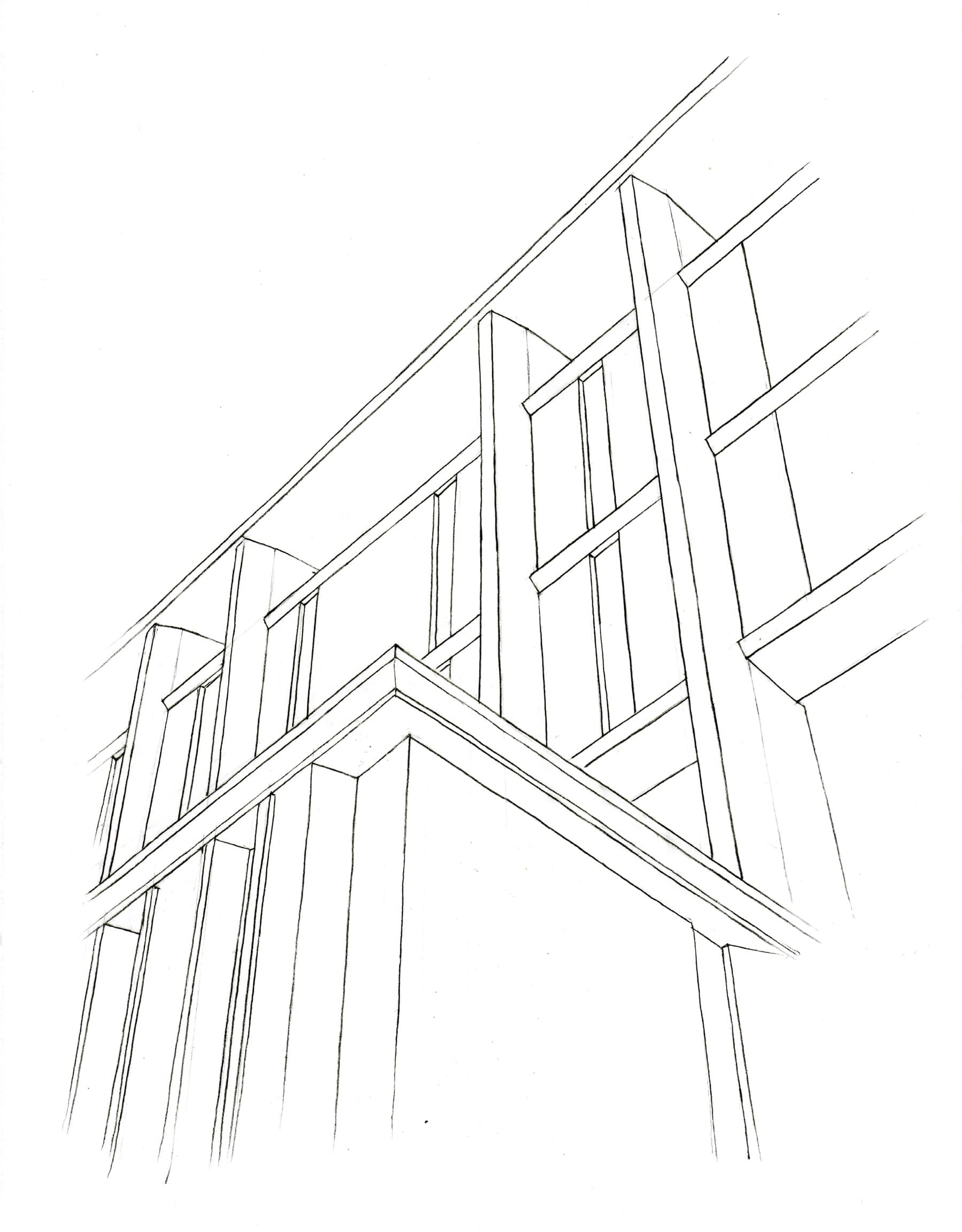 Line drawing of a wall of the John D. Rockefeller Jr. Library as seen from street level.