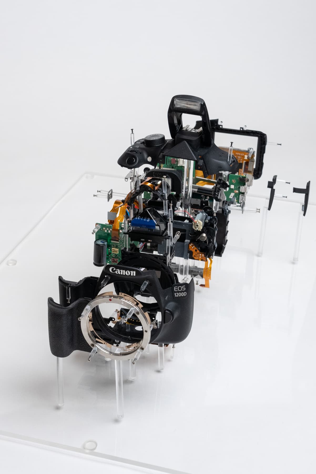 Front view of the final model. The model appears rather crowded from this perspective as all the different pieces stack together.