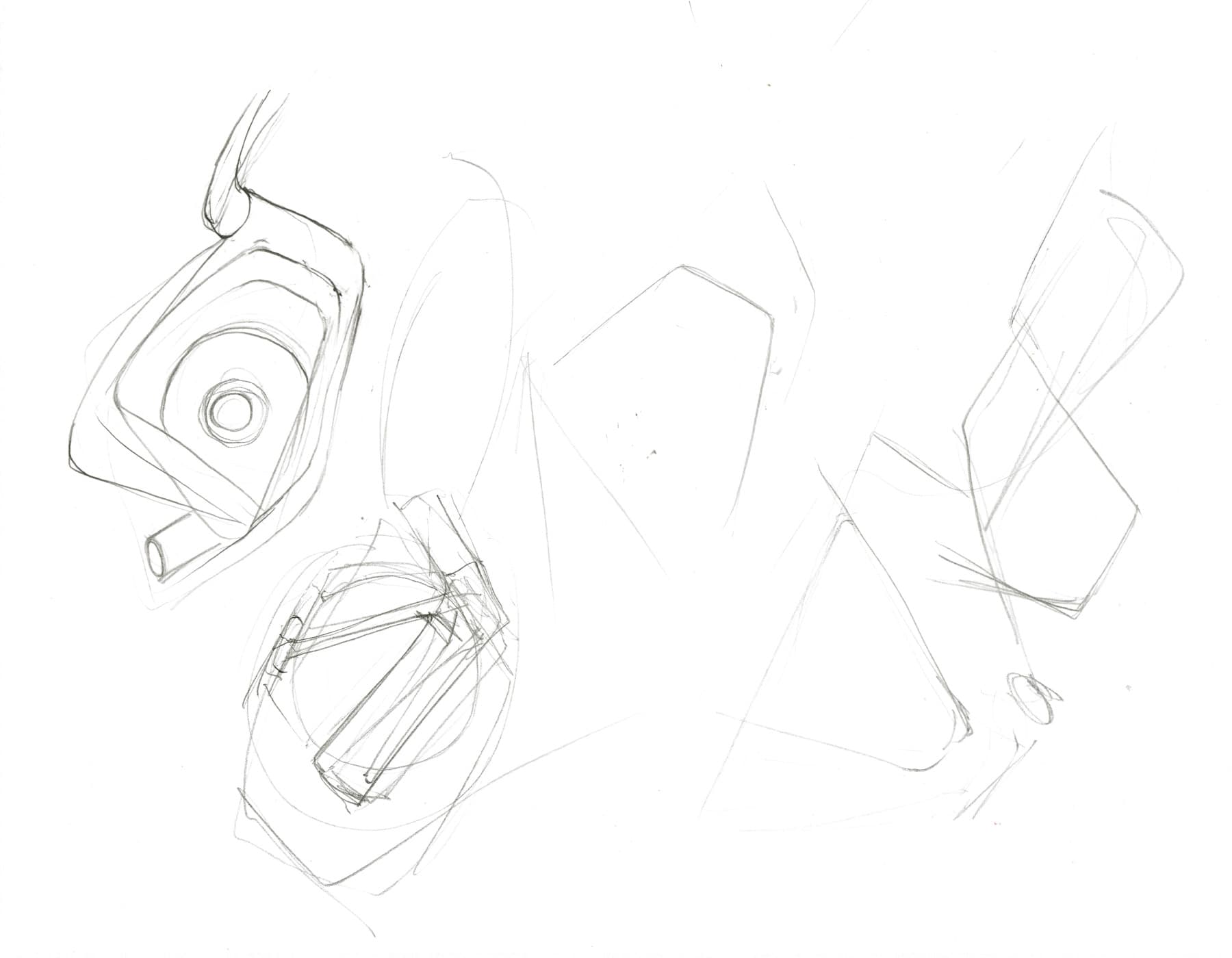Rough sketches of more angular headphones with sharper edges.