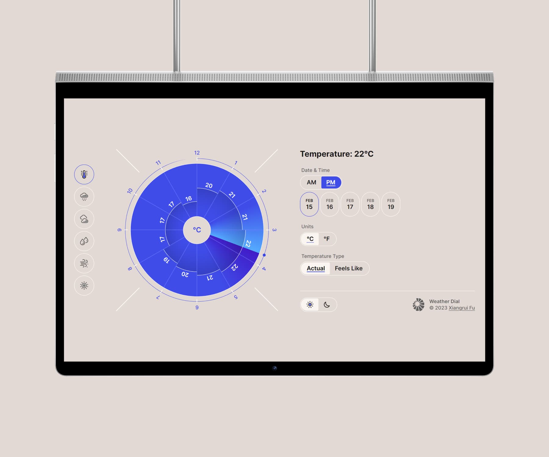 A Yoga Tab displaying the temperature page in light mode.