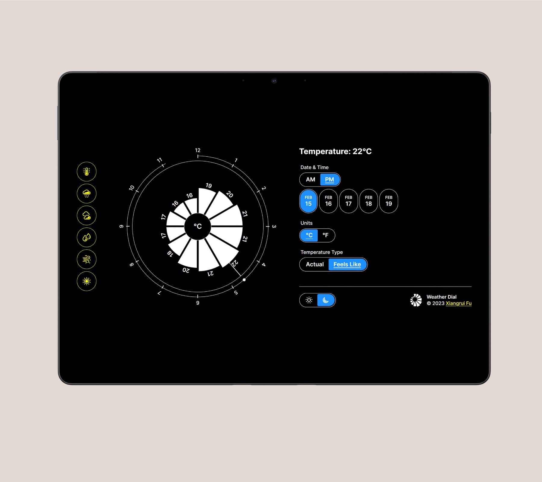 A Surface Pro 8 displaying the temperature page in Windows forced-colors mode.