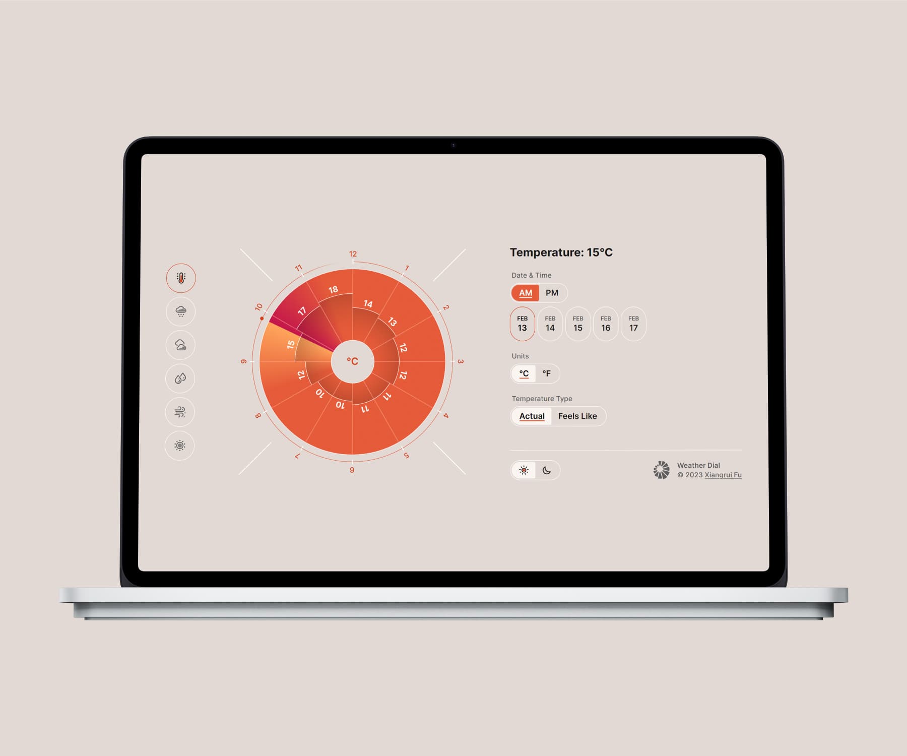 A Surface Laptop Studio displaying the temperature page in light mode.