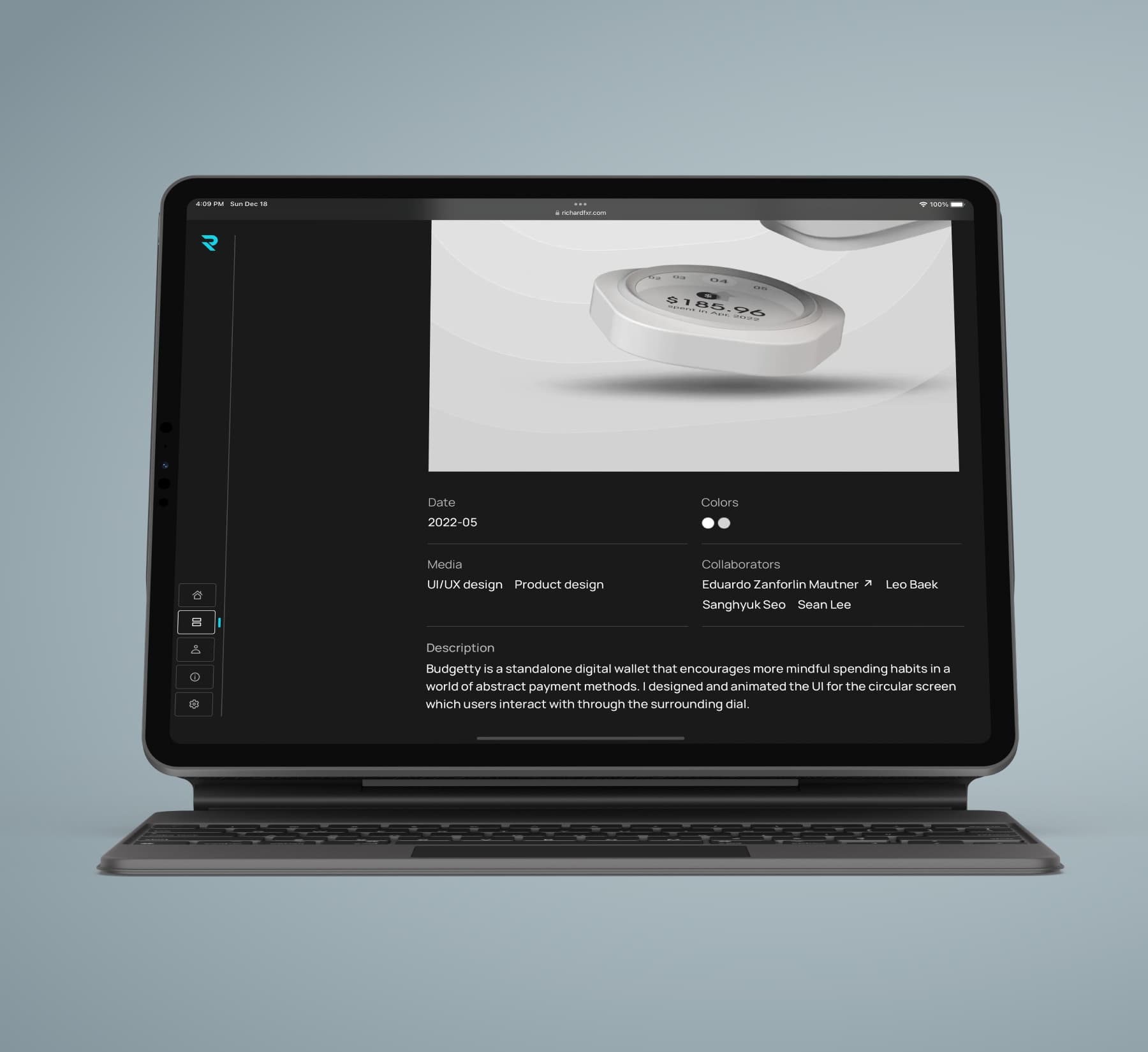 The Budgetty project page displayed on an iPad Pro in dark mode.