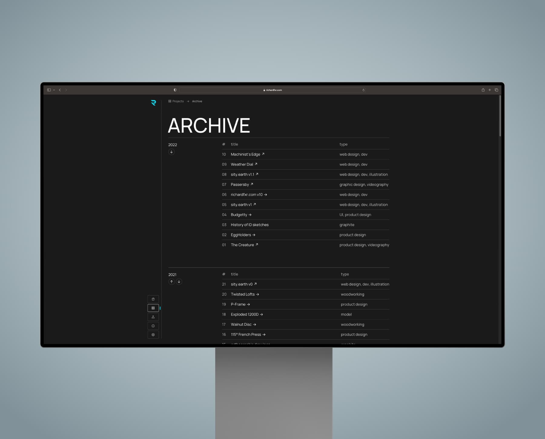 The archive page displayed on a Pro Display XDR in dark mode.
